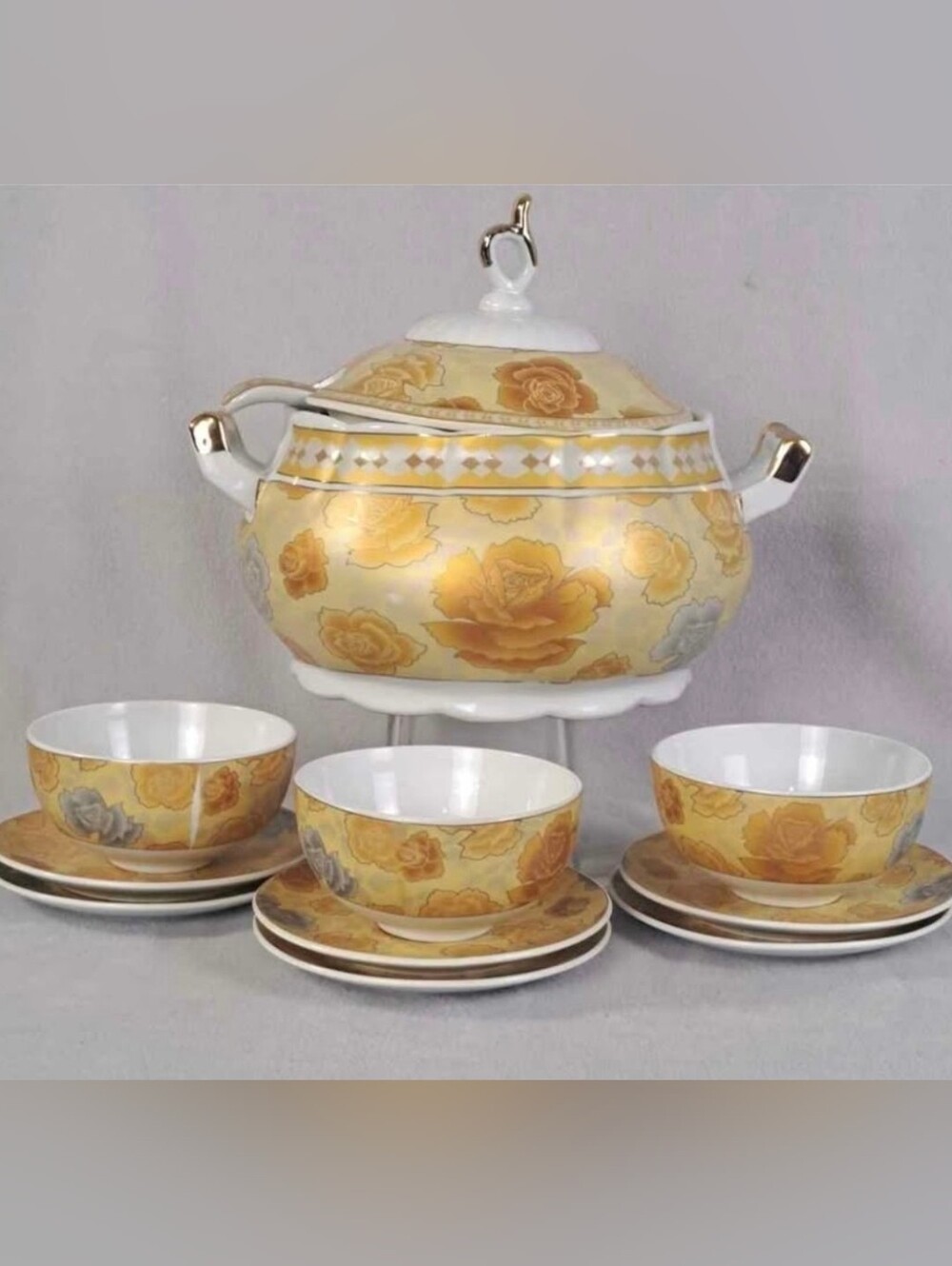 24K Gold-Plated Fine Porcelain Serving Set Elegant Vintage Dining